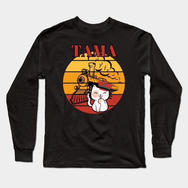 Japanese Station Tama Cat, Cute Railway Cat Long Sleeve T-Shirt by SaSz_Art